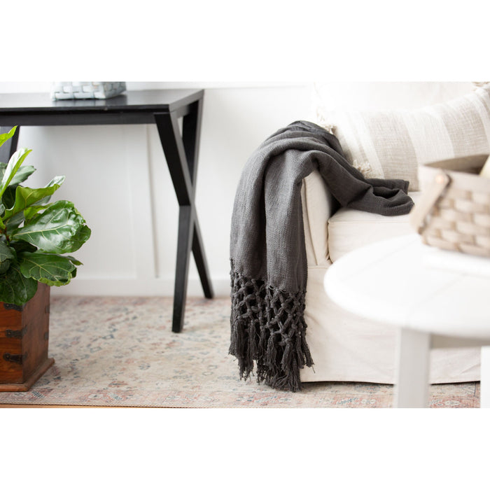 Charcoal Grey Knit Throw Blanket