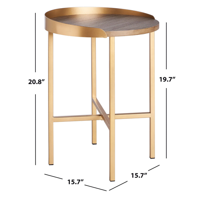 Light Grey Oak & Gold Prague Round Side Table