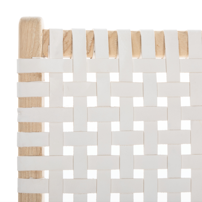 White & Natural Luna Leather Woven Accent Chair