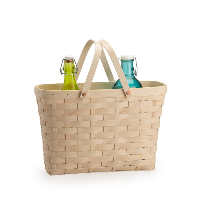 Whitewashed Handled Tote Basket