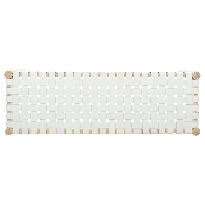 Light Oak Amalia Off White Leather Weave Bench