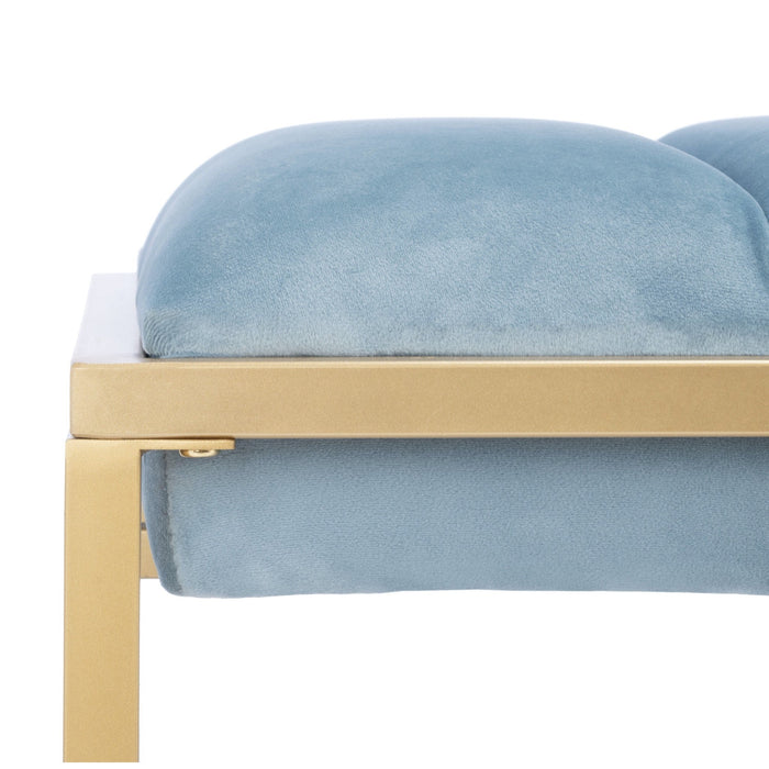 Slate Blue Velvet & Gold Thalam Channel Tufted Bench