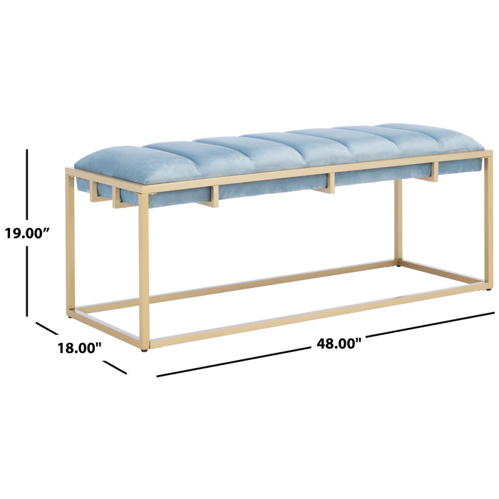 Slate Blue Velvet & Gold Thalam Channel Tufted Bench