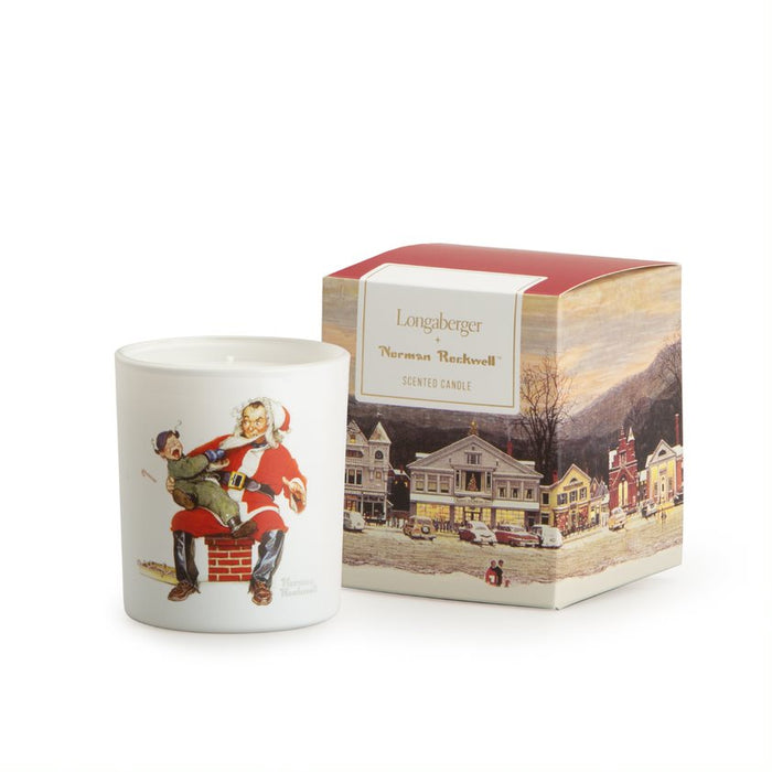 Norman Rockwell Crying Child Pulling Santa's Beard Holiday Candle