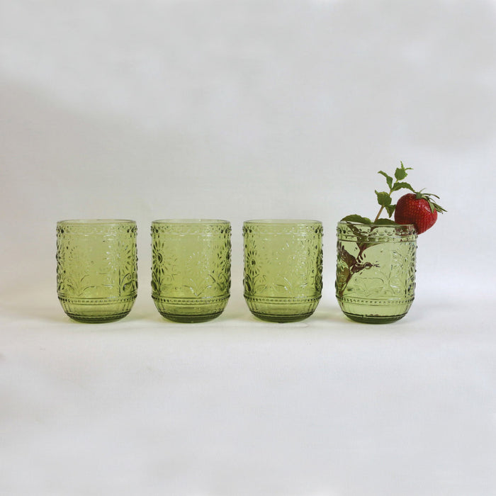 Embossed Green Drinking Glass