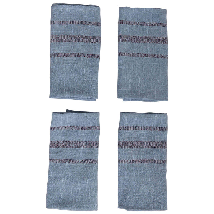 Blue with Red Variegated Stripe Woven Napkin Set