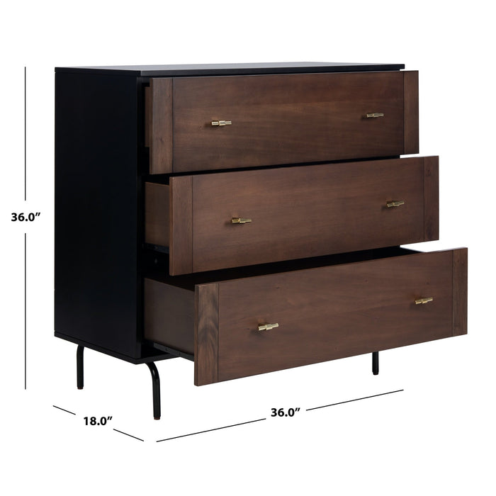 Walnut & Gold Genevieve 3 Drawer Dresser