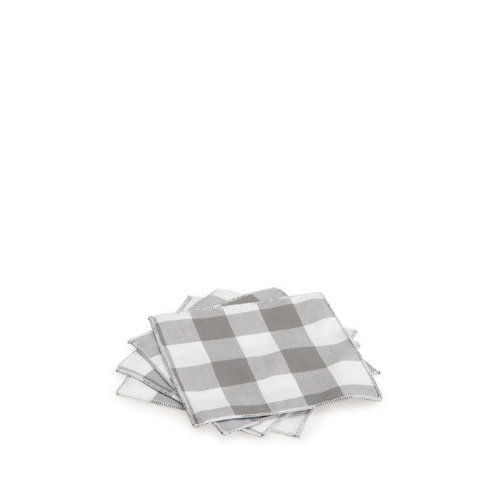Grey Gingham Cocktail Napkin Set