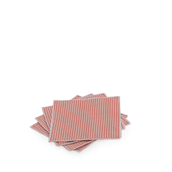 Red Striped Chambray Cocktail Napkin Set