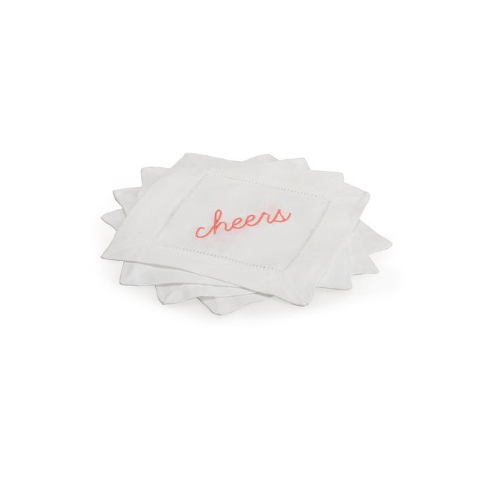 Deep Coral Cheers Hemstitch Cocktail Napkin Set