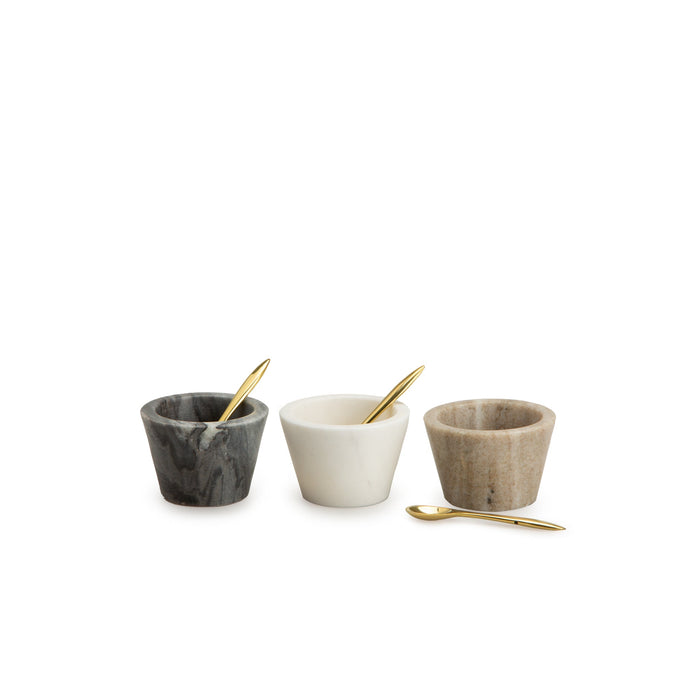 Set of 3 Marble Bowls with Brass Spoons