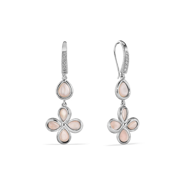 Jardin Petal Drop Earrings with Pink Mother of Pearl and Diamonds