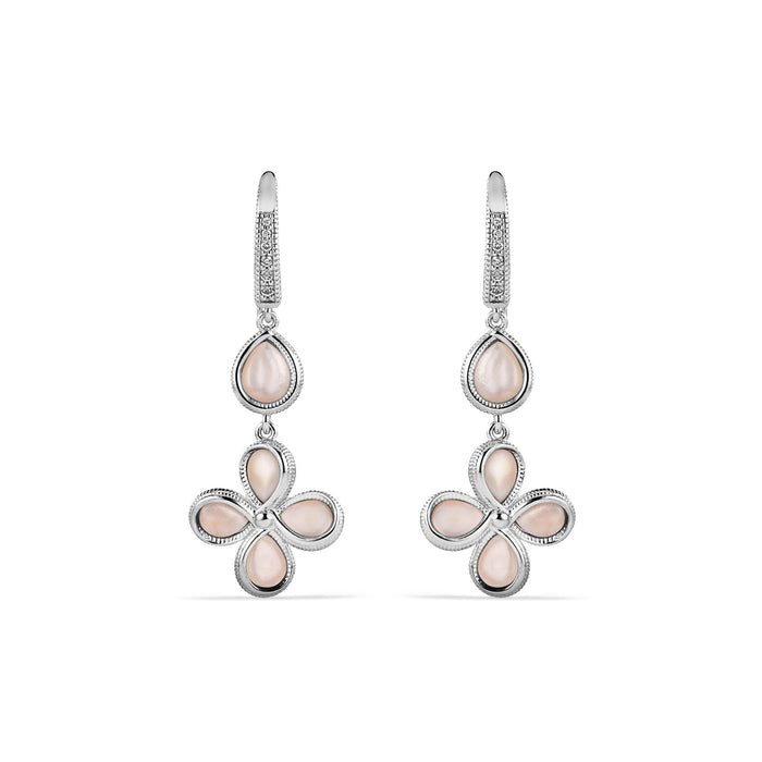 Jardin Petal Drop Earrings with Pink Mother of Pearl and Diamonds
