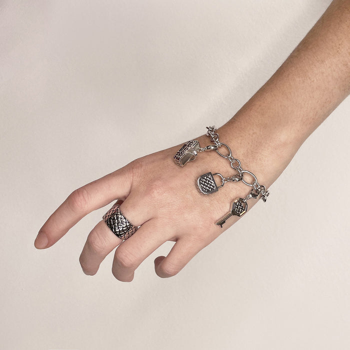 Longaberger Basketweave Link Bracelet with Rectangle Basket Charm