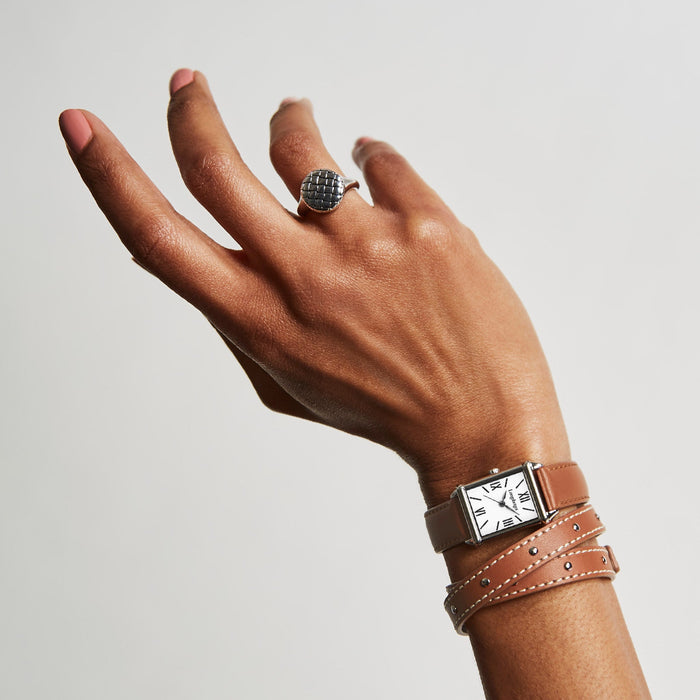 Tan Leather Watch with Enamel