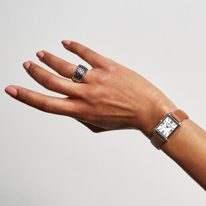 Tan Leather Watch with Enamel