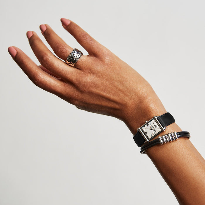 Black Leather Watch with Enamel