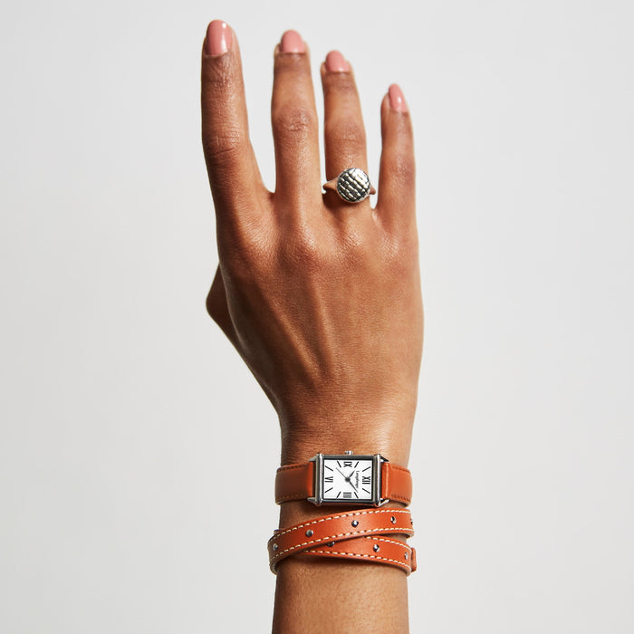 Orange Leather Watch with Enamel