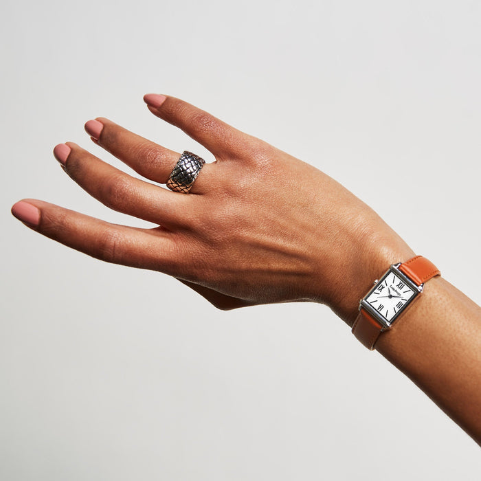 Orange Leather Watch with Enamel