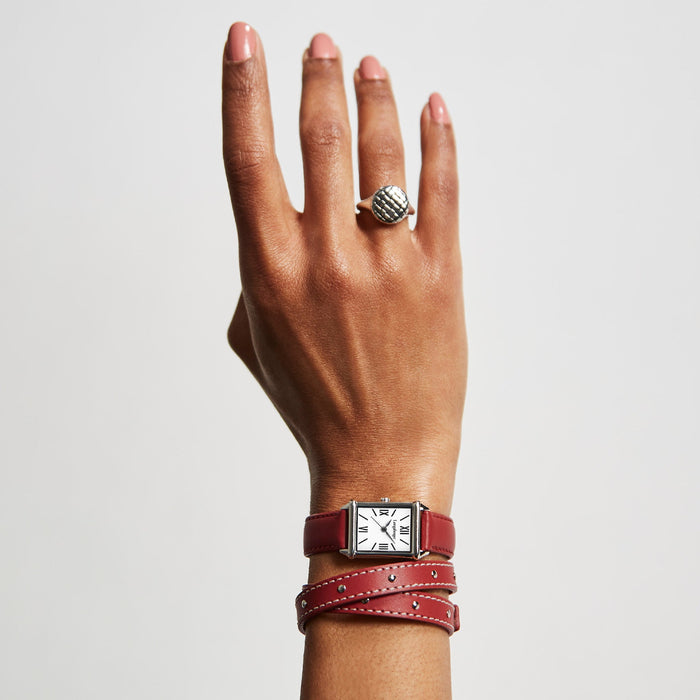 Red Leather Watch with Enamel