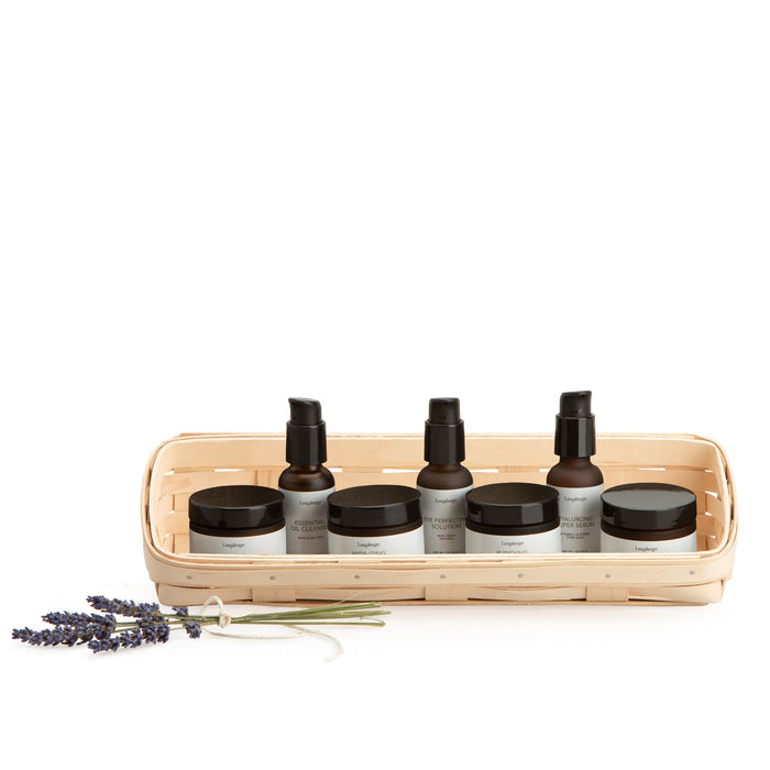 Whitewashed Large Skin Care Basket Set with Free Protector & Essential Skin Complete Kit