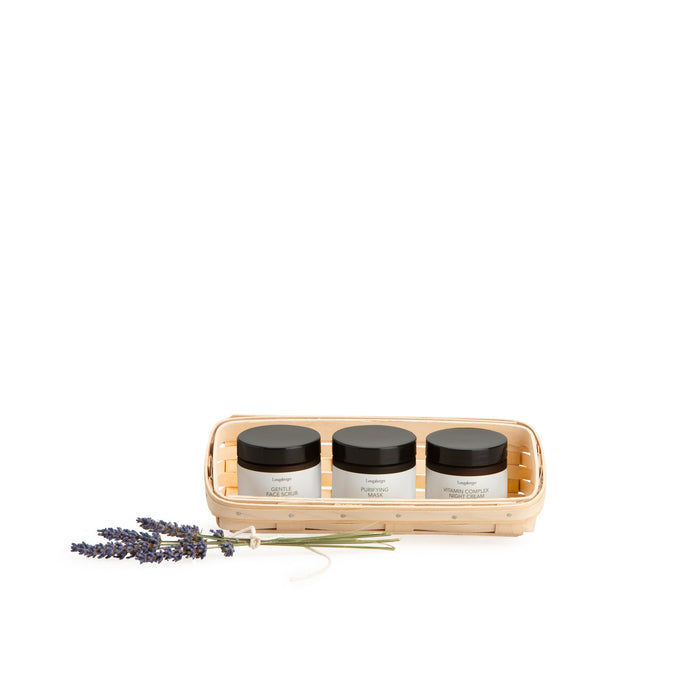 Whitewashed Small Skin Care Basket Set with Free Protector & Essential Skin 1-2-3 Kit