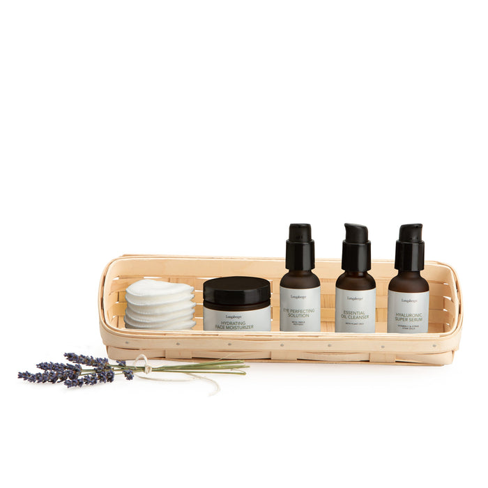 Whitewashed Large Skin Care Basket Set with Free Protector & Essential Skin Day Kit