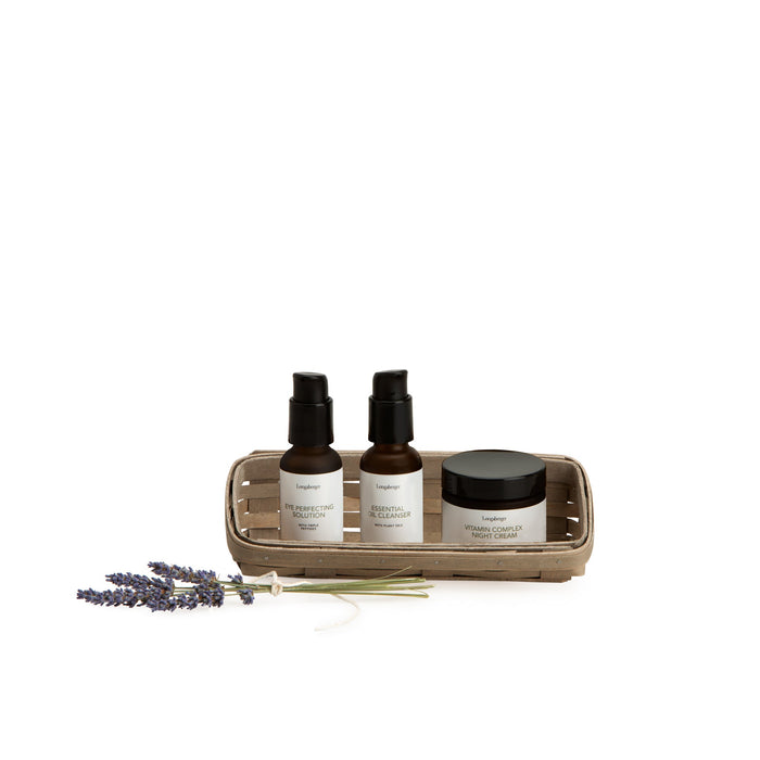 Light Grey Small Skin Care Basket Set with Free Protector & Essential Skin Night Kit