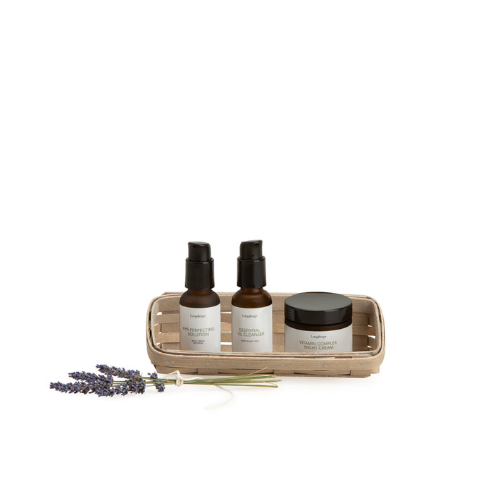 Pale Grey Small Skin Care Basket Set with Free Protector & Essential Skin Night Kit