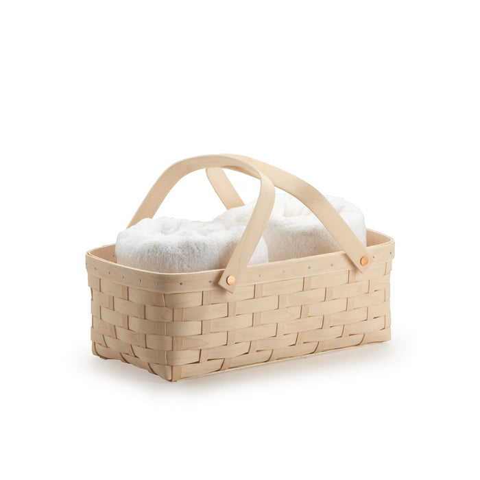 Whitewashed Large Handled Rectangle Organizing Basket