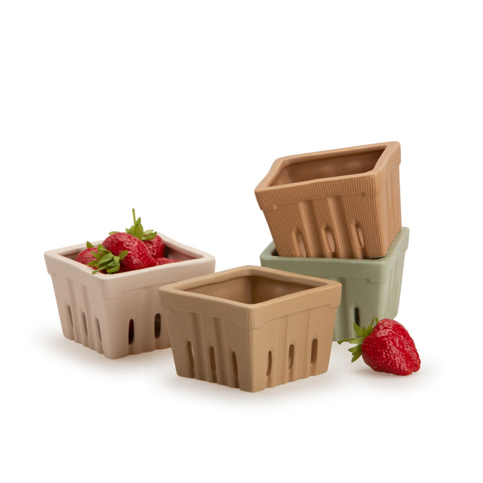 Beige, Terracotta, Light Pink & Light Green Stoneware Berry Basket Set