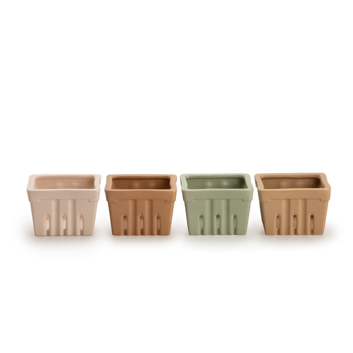 Beige, Terracotta, Light Pink & Light Green Stoneware Berry Basket Set