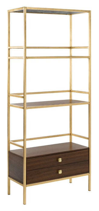 Gold & Walnut Mateo 4 Tier 1 Drawer Etagere