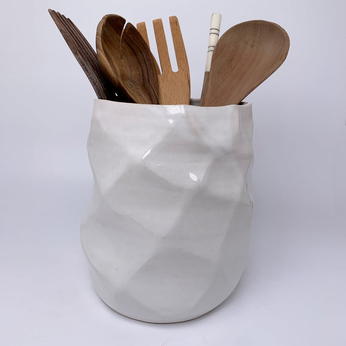 White Large Facet Vase