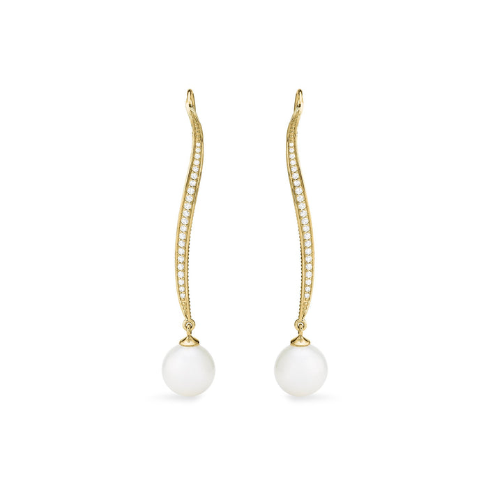 Shima Long Drop Earrings with Freshwater Pearls and Diamonds in 18K