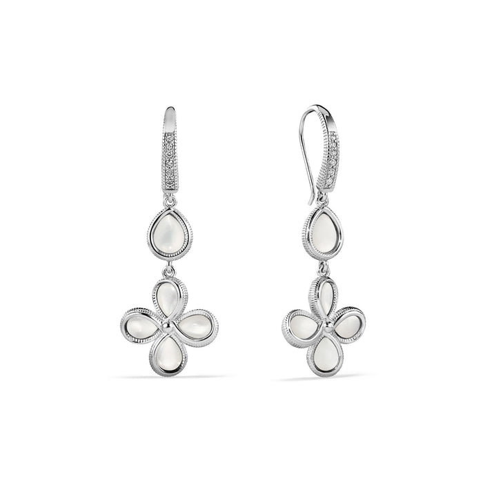 Jardin Petal Drop Earrings with Mother of Pearl and Diamonds