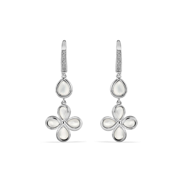 Jardin Petal Drop Earrings with Mother of Pearl and Diamonds