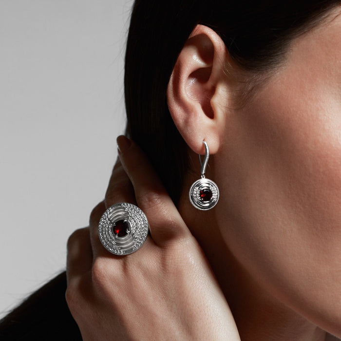 Max Drop Earring with Garnet and Diamonds