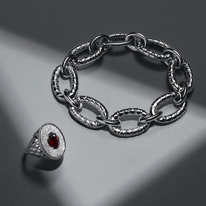 Max Oval Ring with Garnet and Diamonds
