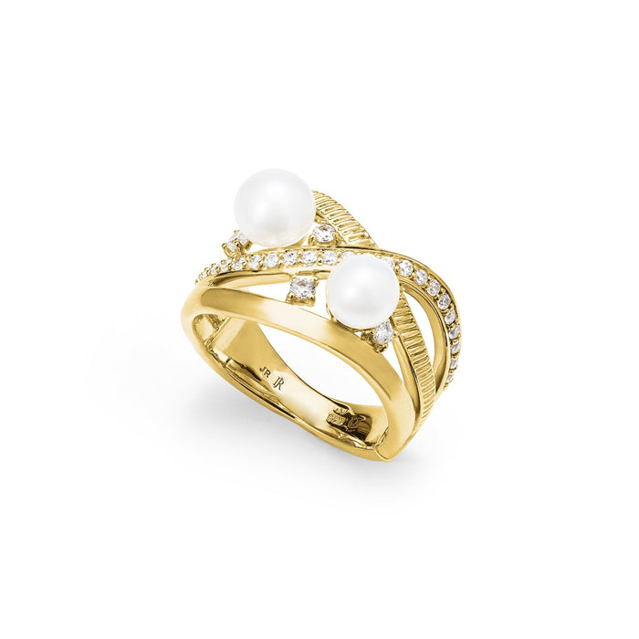 Shima Band Ring with Freshwater Pearls and Diamonds in 18K