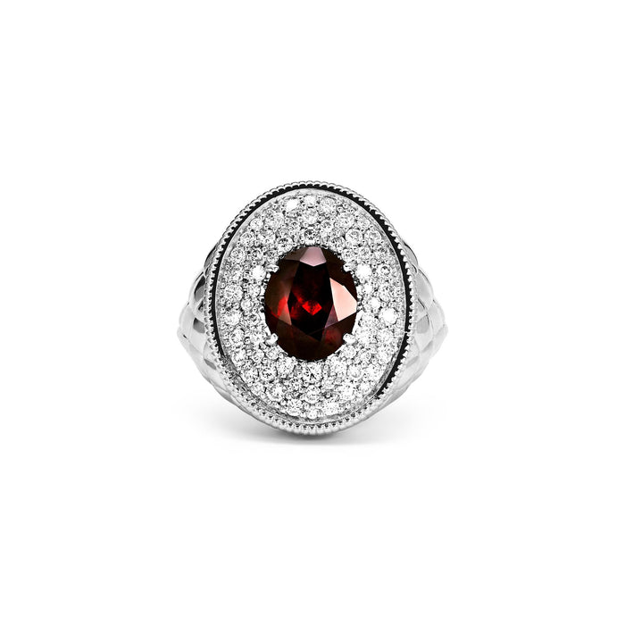 Max Oval Ring with Garnet and Diamonds