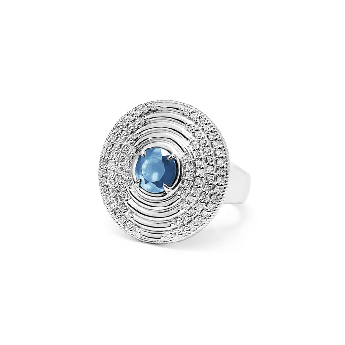 Max Round Ring with Swiss Blue Topaz and Diamonds