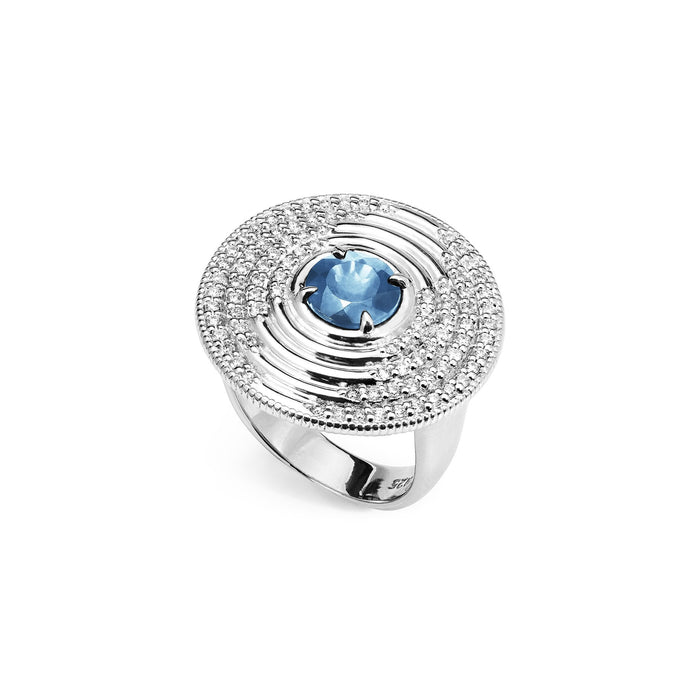 Max Round Ring with Swiss Blue Topaz and Diamonds