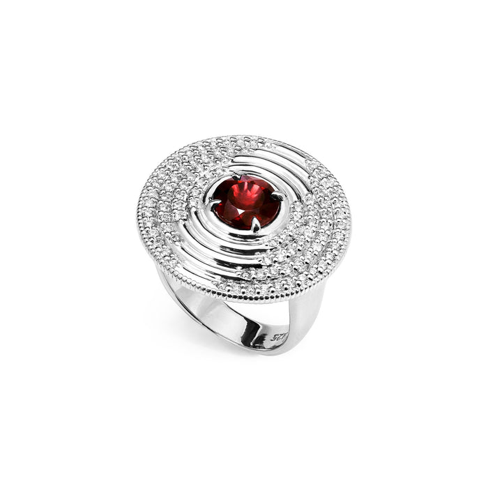 Max Round Ring with Garnet and Diamonds