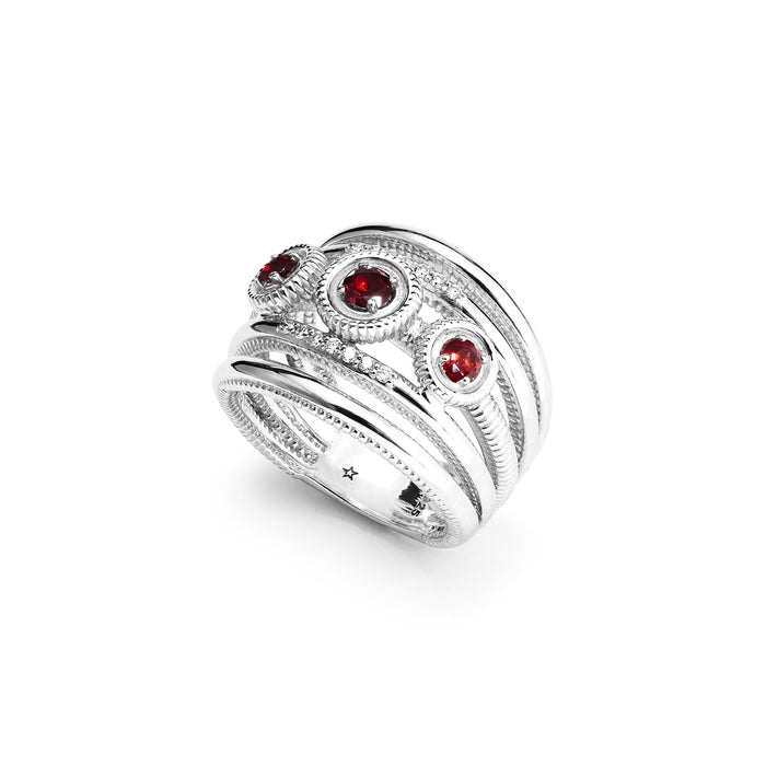 Max Band Ring with Garnet and Diamonds