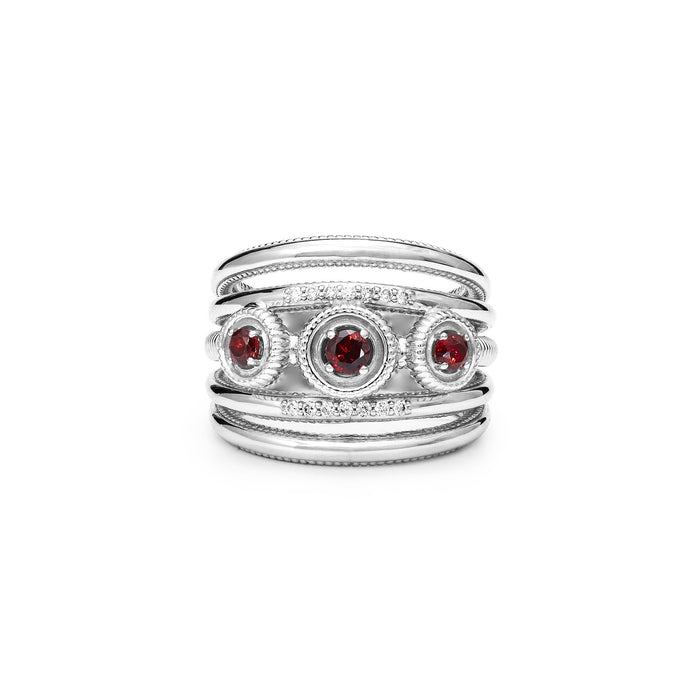 Max Band Ring with Garnet and Diamonds