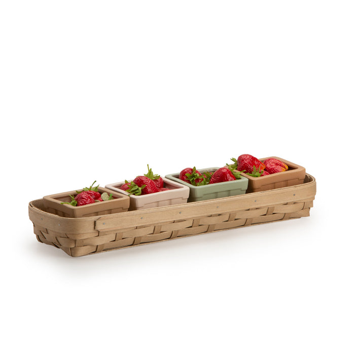 Beige, Terracotta, Light Pink & Light Green Stoneware Berry Basket Set